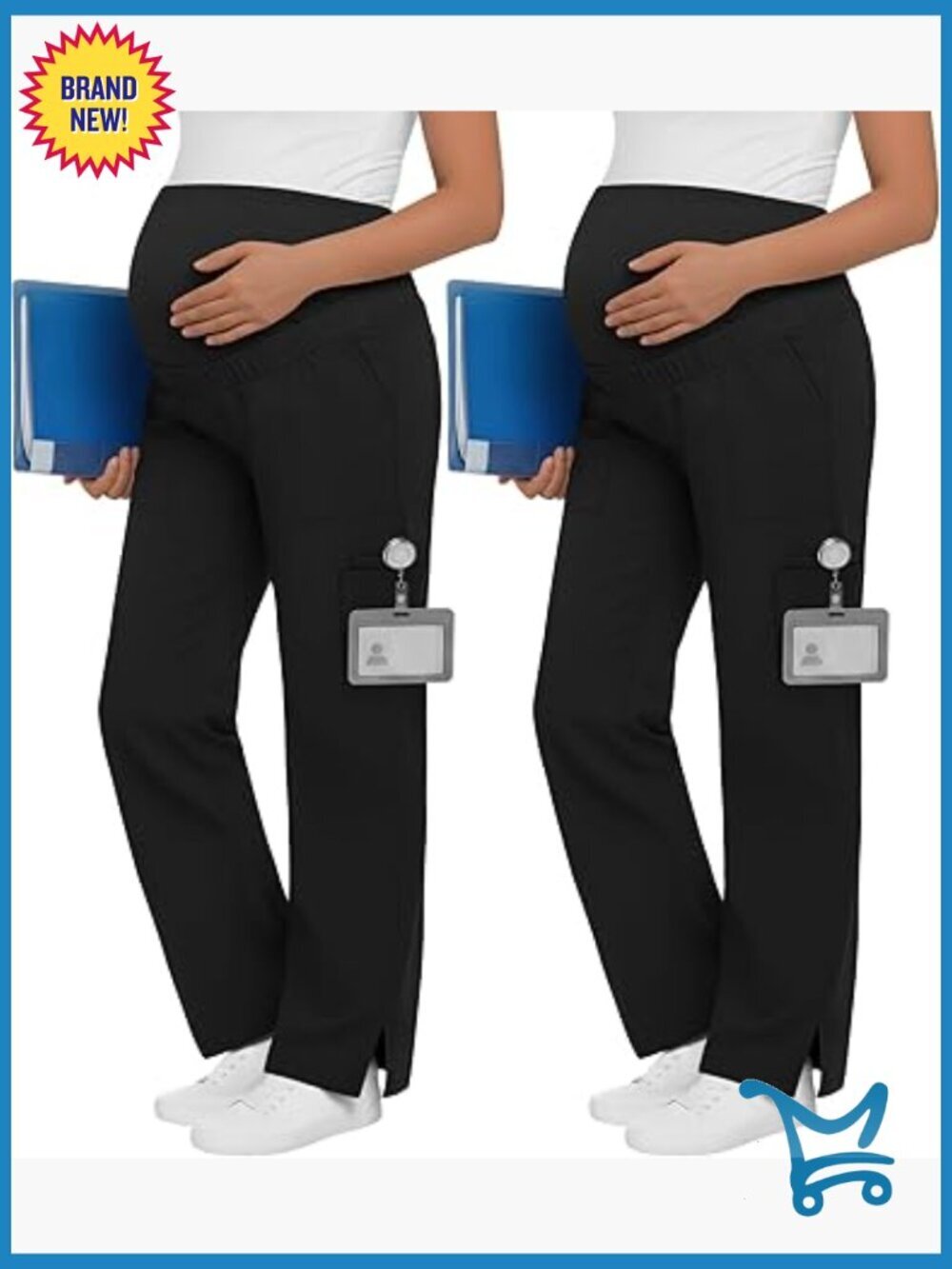 Maternity Scrub Pants 2 Pack 6 Pockets Stretchy Straight Leg Cargo Nurse Work